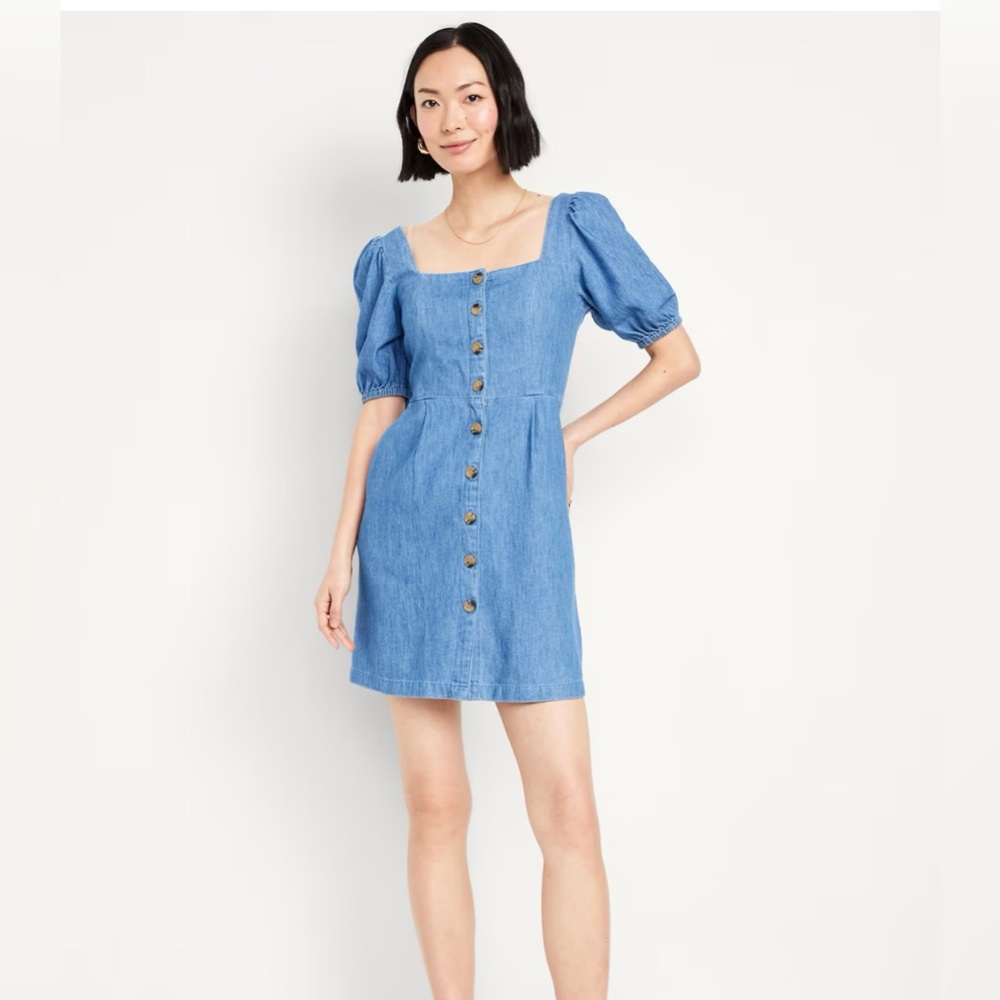 Old Navy Denim Blue Puff Sleeve Mini Dress